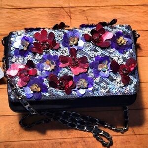 Free People Sequin Embellished Mixed Media Shoulder Beg